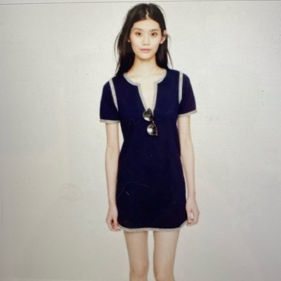 J. Crew Dresses & Skirts - J Crew Navy Tunic Shift Dress Womens knit Cotton Marled White Blue Preppy Sz S